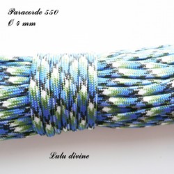 Paracorde 4 mm : Bleu Noir Blanc Vert