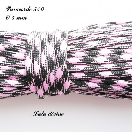 Paracorde 4 mm : Rose clair Noir