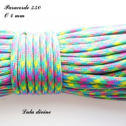 Paracorde 4 mm : Vert Jaune Bleu Rose