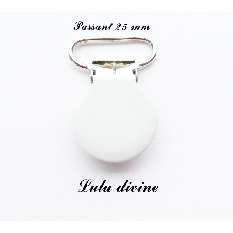 Pince bretelle blanche de 25 mm, attache tétine - sucette