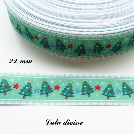 Ruban vert liseré blanc Sapin de noel de 22 mm 