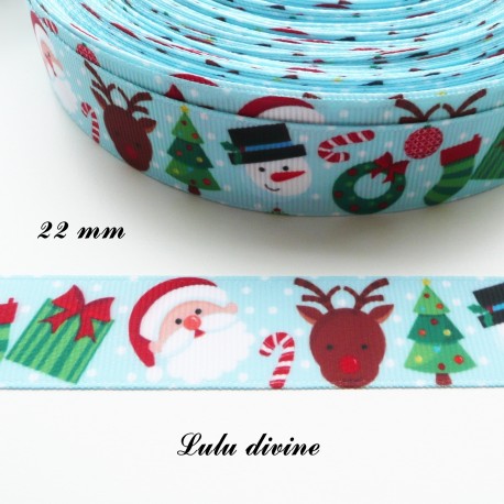 Ruban bleu à pois blanc Cadeau Père noel Renne Sapin de 22 mm 