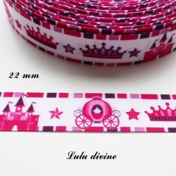 Ruban blanc liseré rose & violet Couronne Château Carrosse de 22 mm