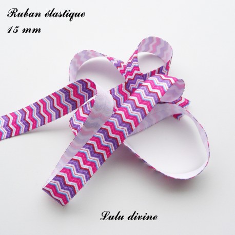 Ruban élastique Chevron rose blanc violet de 15 mm