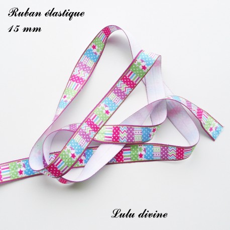 Ruban élastique blanc Bande de pois étoile & chevron de 15 mm