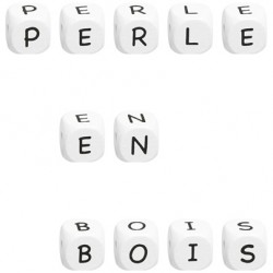 Perle en bois 10 x 10 mm Blanc Lettre