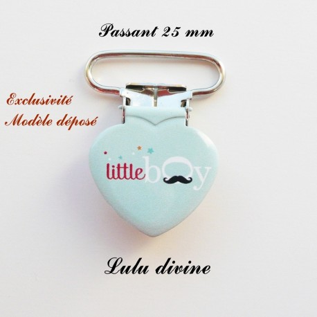 Pince coeur 25 mm : Little boy (bleue Moustache)