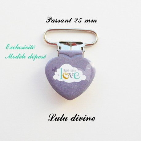 Pince coeur 25 mm : Made with love (grise Nuage)