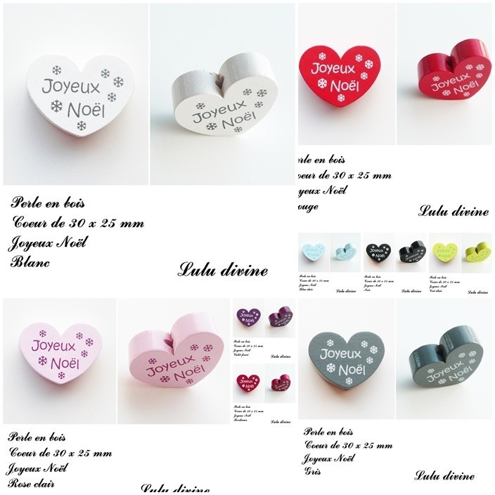 Perle en bois de 30 x 25 mm Perle plate Coeur Joyeux noel Rose clair
