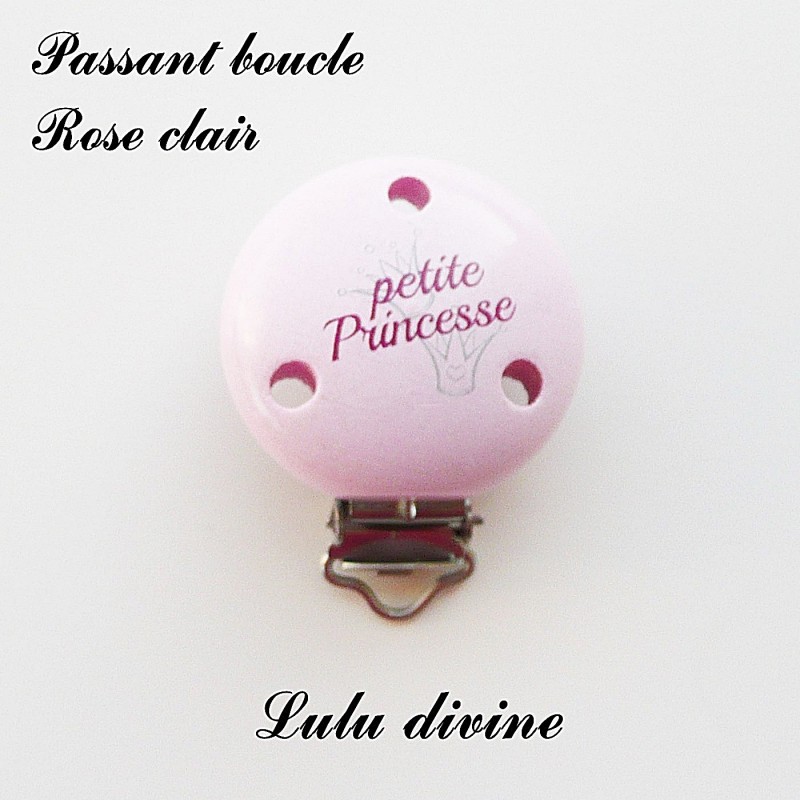 passant boucle Petite princesse Pince / Clip bois Couronne : Blanc / Rose fon