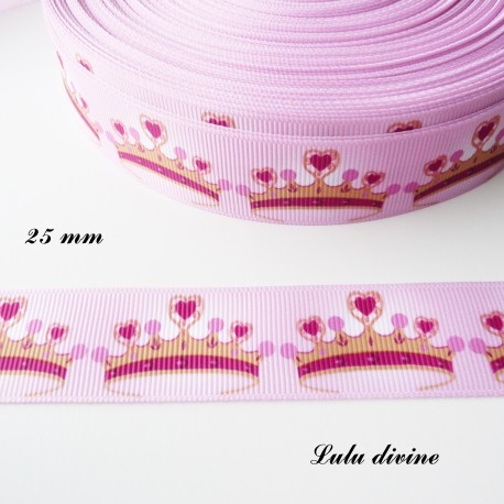 Ruban rose clair Couronne Princesse de 25 mm