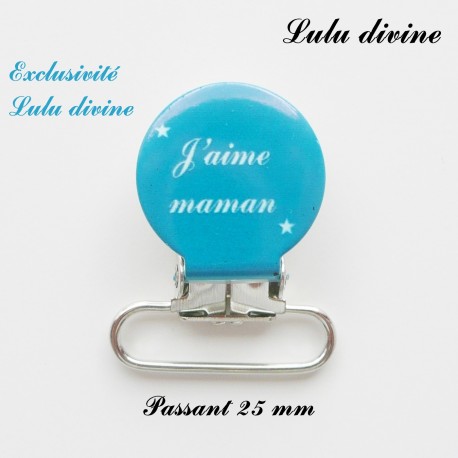 Pince ronde 25 mm : J'aime maman (bleu)