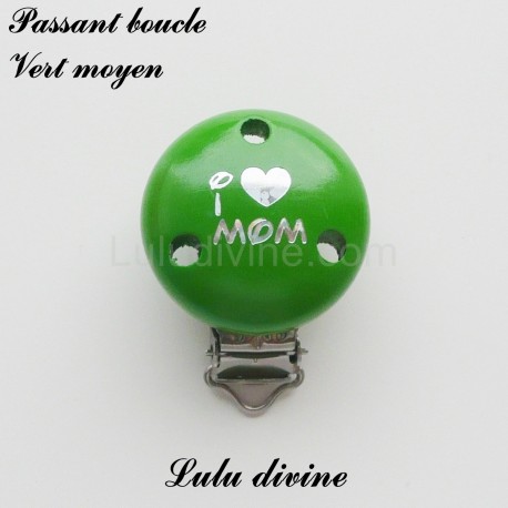 Pince / Clip en bois, attache tétine, passant, I Love Mom