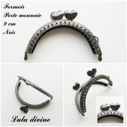 Fermoir porte monnaie Noir 9 cm Coeur