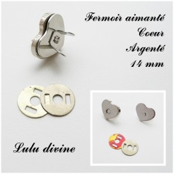 Fermoir aimant Coeur Argenté 14 mm
