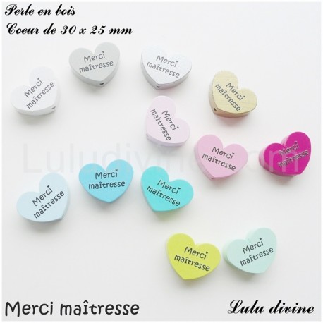 Perle en bois Coeur Merci maitresse