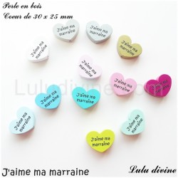 Perle en bois Coeur J'aime ma marraine