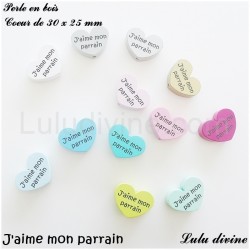 Perle en bois Coeur J'aime mon parrain