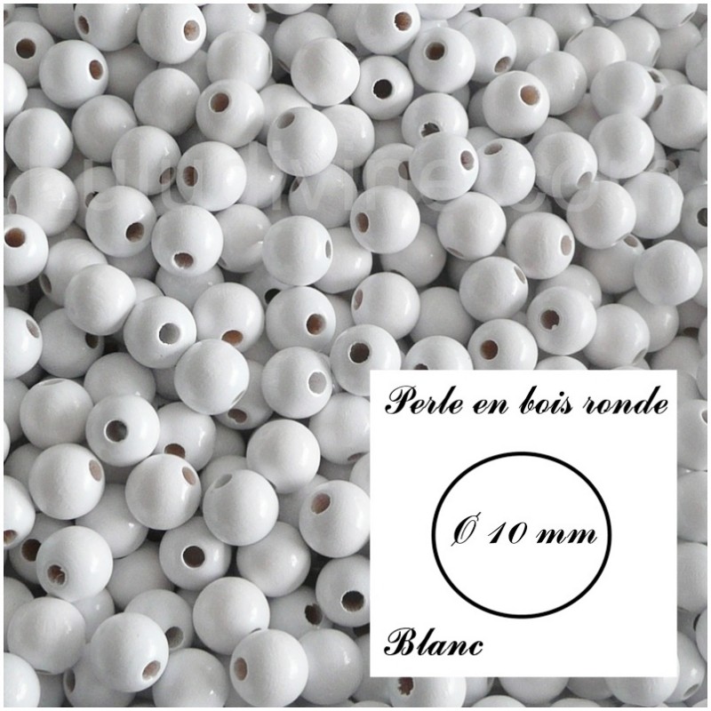 lot de 50 perles Perle en bois ronde Ø 8 mm Blanc