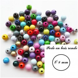 Perle en bois Ronde 8 mm (Lot de 50 perles)