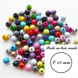 Perle en bois Ronde 12 mm (Lot de 30 perles)