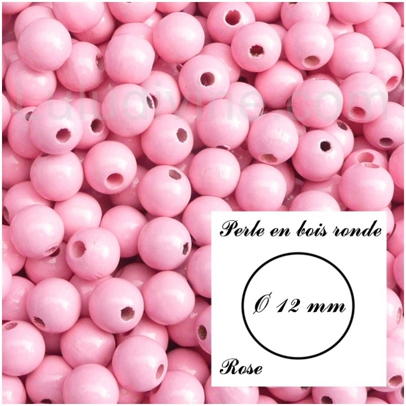 Rose clair lot de 30 perles Perle en bois ronde Ø 12 mm