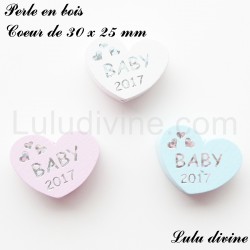 Perle en bois Coeur de 30 x 25 mm Baby