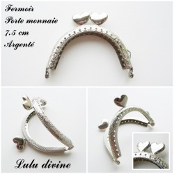 Fermoir porte monnaie Argenté 7.5 cm Coeur